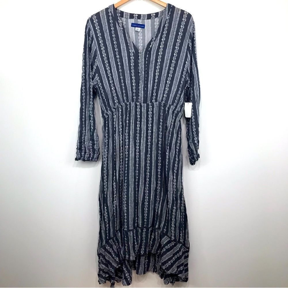 Simply Styled NEW Dusty Blue Pattern Boho Prairie Core Crinkle Dress